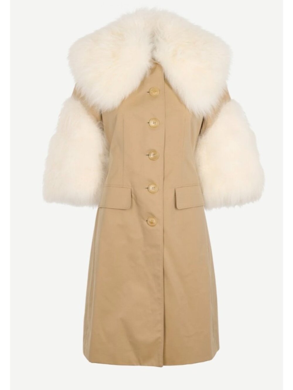 Burberry Shearling Trim Mid-length Trench Coat Honey US02
